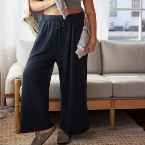 Anthropologie Daily Practice Wide Leg Lounge Pants Black Drawstring Size XL